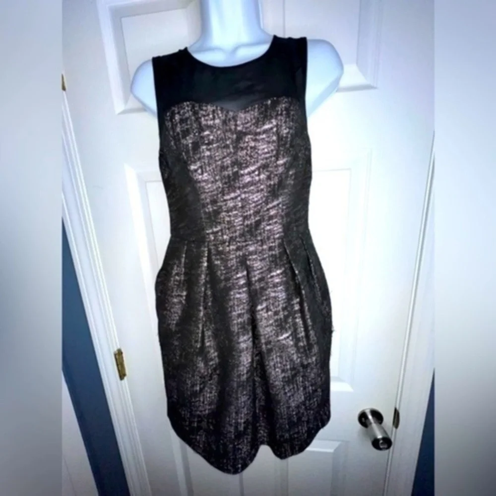 Club Monaco Women’s 2 A-Line Black Pink Pleated Cocktail Dress Silk Chiffon XS